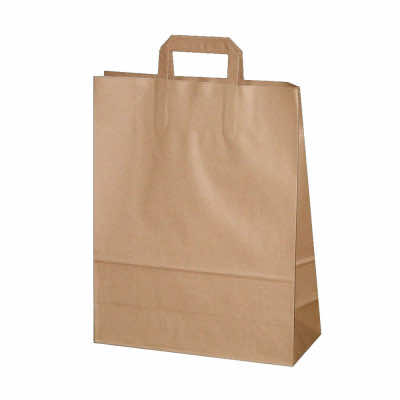 Пакет бумажный прямоугольное дно 240х140х280 КРАФТ 70 гм2 с плоскими ручками без печати