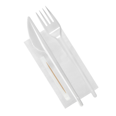 Набор-№4-(вилка+нож+зубочистка+салфетка)-белый-ПС-ВЗЛП